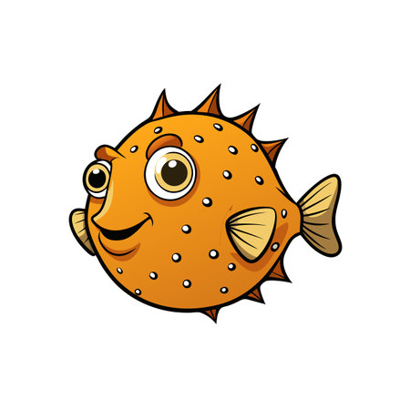 Cute cartoon pufferfish illustration with friendly expressionのイラスト素材
