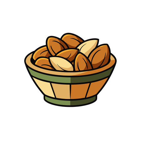 Illustration of almonds in a wooden bowl cartoon styleのイラスト素材