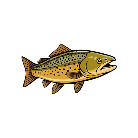 Cartoon Brown Trout Vector Illustration on White Backgroundのイラスト素材