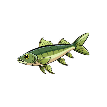 Detailed illustration of a green fish on white backgroundのイラスト素材
