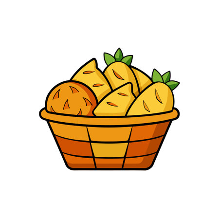 Cartoon basket filled with carrots and orange fruitのイラスト素材