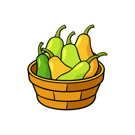 Cartoon style basket full of green and golden pearsのイラスト素材