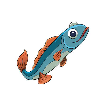 Cartoon illustration of happy fish with exaggerated eyes floatingのイラスト素材