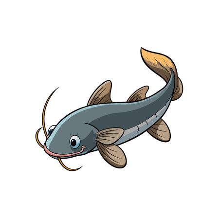 Cartoon illustration of a smiling catfish on white backgroundのイラスト素材