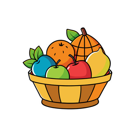 Colorful fruit basket illustration on white background vector imageのイラスト素材