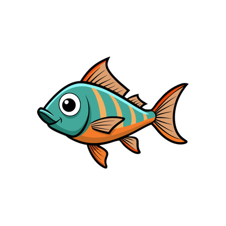 Colorful Cartoon Fish Swimming with Stripes and Finsのイラスト素材