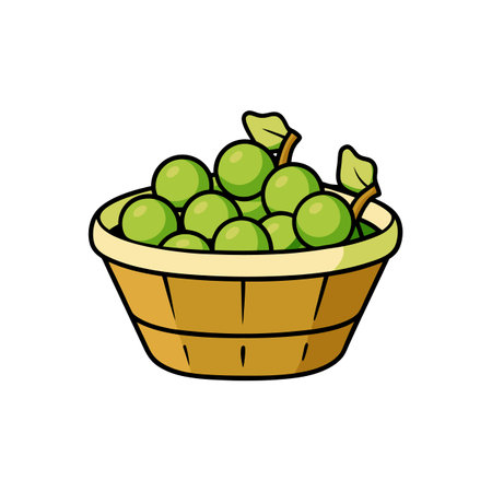 Cartoon illustration of a basket filled with green grapesのイラスト素材