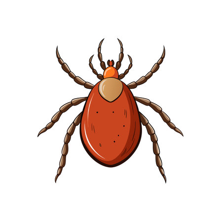 Cartoon tick illustration showing eight legs on white backgroundのイラスト素材