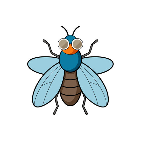 Cartoon fly illustration with big eyes and translucent wingsのイラスト素材