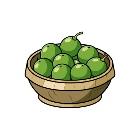 A bowl full of green plums fresh delicious fruitsのイラスト素材