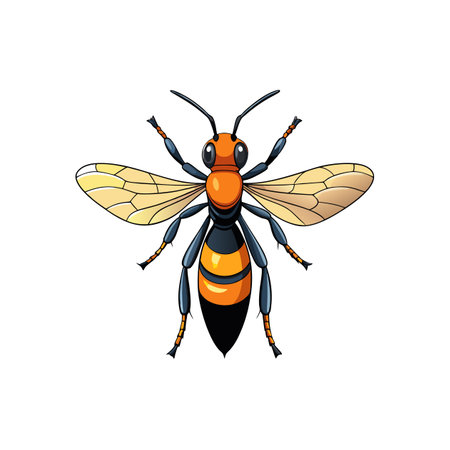 Cartoon Wasp Illustration with Yellow Wings on White Backgroundのイラスト素材