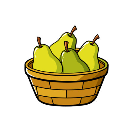 Basket overflowing with fresh green pears fruit harvestのイラスト素材