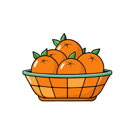 Basket full of fresh oranges illustration on white backgroundのイラスト素材