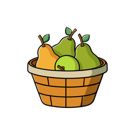 Basket full of fresh pears and an apple illustrationのイラスト素材