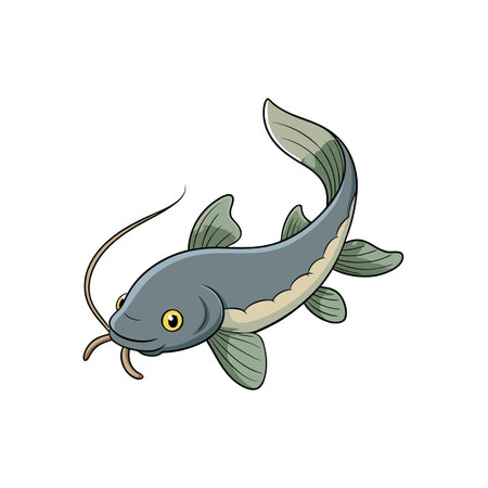 Cartoon catfish illustration swimming, isolated on white backgroundのイラスト素材