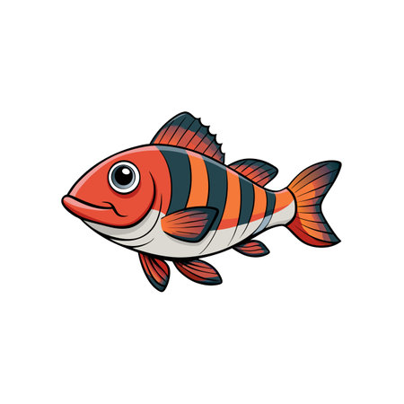 Cartoon orange and grey striped fish on a white backgroundのイラスト素材