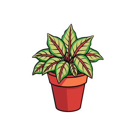 Cartoon Calathea plant in pot with red veinsのイラスト素材