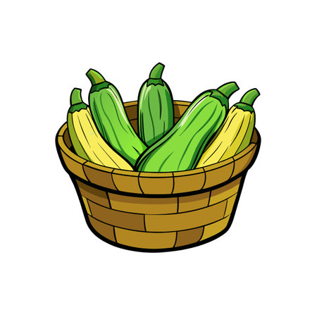 Basket of zucchini and yellow squash cartoon illustrationのイラスト素材