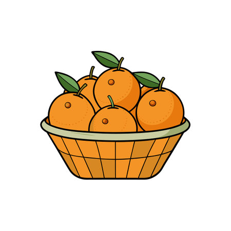 Vibrant oranges in a basket flat vector illustration designのイラスト素材