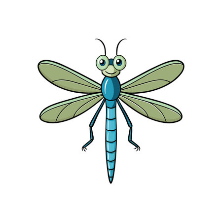 Cheerful cartoon dragonfly character with big eyes and wingsのイラスト素材
