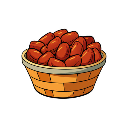 Bowl full of dates cartoon illustration in bright colorsのイラスト素材