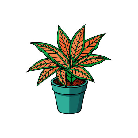 Potted houseplant illustration with bright orange leaves and greenのイラスト素材