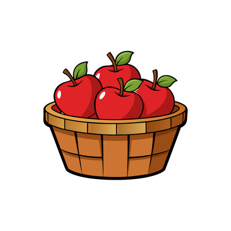 Red apples in a basket, fresh and cartoonish styleのイラスト素材