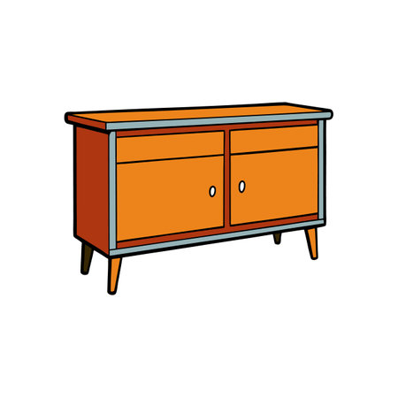 Retro orange cabinet with two doors on legs illustrationのイラスト素材