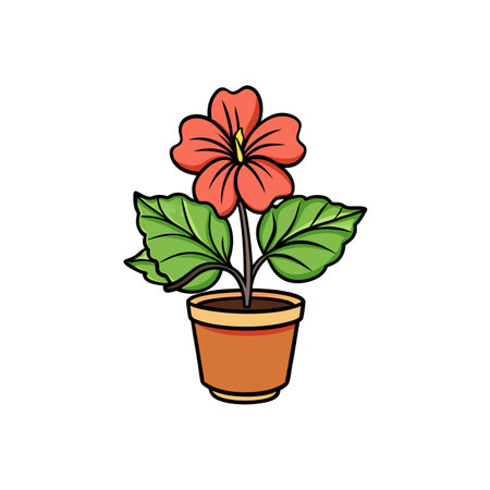 Vibrant potted flower vector illustration with bold outlinesのイラスト素材
