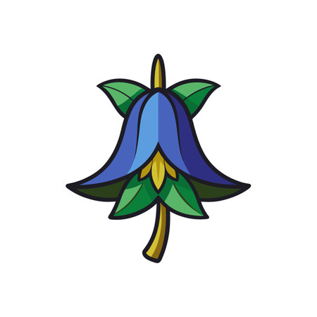 Stylized bluebell flower illustration with bold outlines on white backgroundのイラスト素材