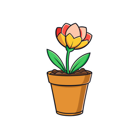 Cartoon flower in the pot illustration isolated on whiteのイラスト素材