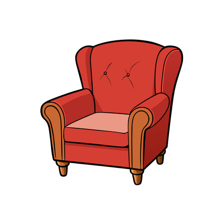 Cartoon style red upholstered wingback chair isolated on whiteのイラスト素材