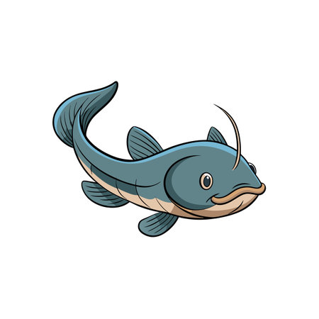 Cartoon catfish swimming, illustration with clean lines and shadingのイラスト素材