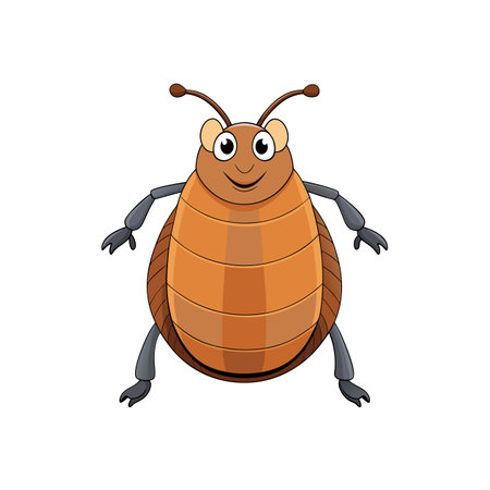Cartoon brown bug with cheerful smile and outstretched armsのイラスト素材