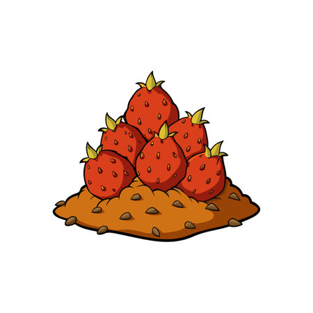 Cartoon illustration of strawberries on a mound of seedsのイラスト素材