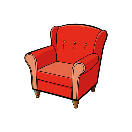 Cartoon Red Armchair Illustration with Brown Legs and Outlineのイラスト素材