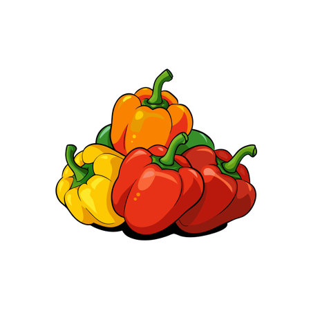 Group of sweet bell peppers in cartoon style illustrationのイラスト素材