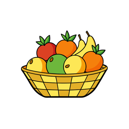 Colorful fruit basket illustration full of delicious assorted fruitsのイラスト素材