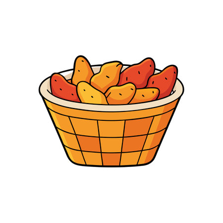Harvest basket full of sweet potatoes, root vegetablesのイラスト素材