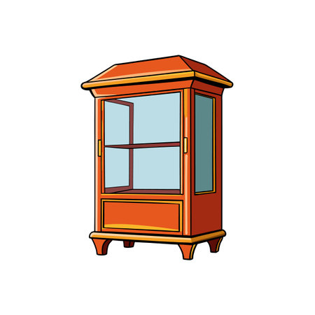 Vintage orange display cabinet illustration, antique style furniture elementのイラスト素材