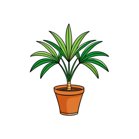 Stylized potted palm illustration with brown pot and green leavesのイラスト素材