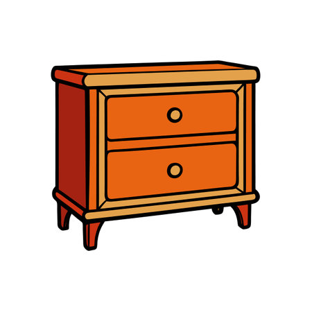 Stylized orange bedside table with two drawers illustrationのイラスト素材