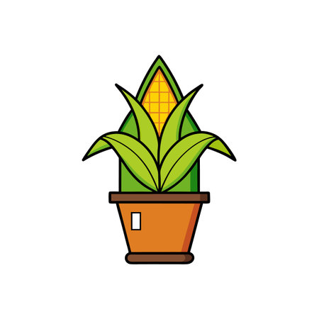 Corn plant in flowerpot, vibrant flat vector graphic designのイラスト素材