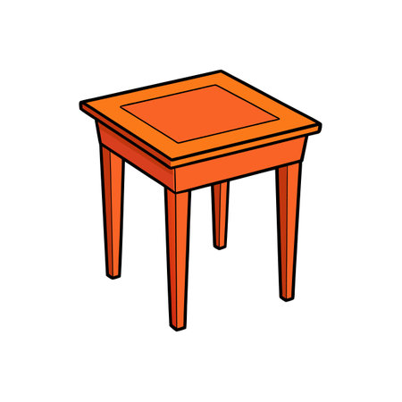 Orange Square Table with Black Outlines, Isolated on Whiteのイラスト素材