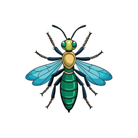Vibrant cartoon wasp illustration against a clean white backgroundのイラスト素材