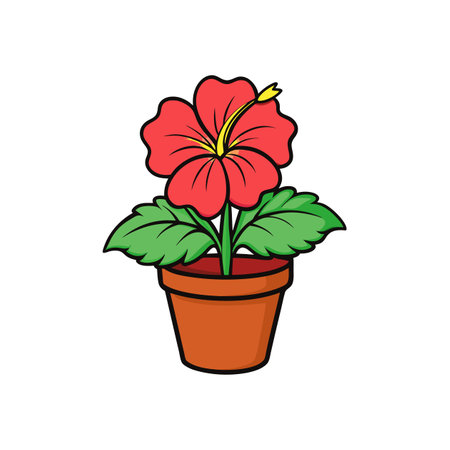 Red hibiscus flower in clay pot illustration graphic designのイラスト素材