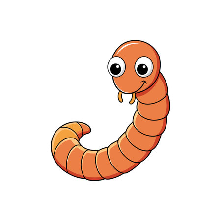 Cartoon worm vector illustration with smiling face expressionのイラスト素材