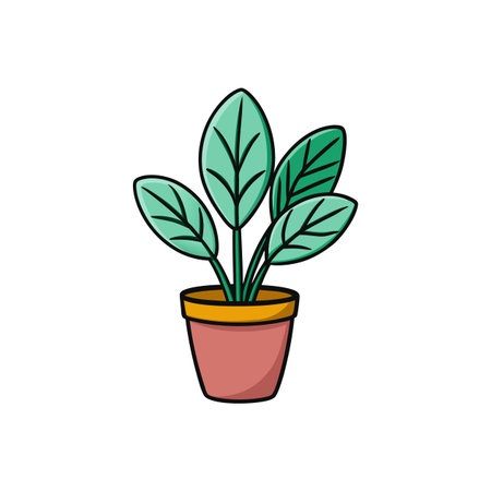 Potted houseplant with broad leaves illustration for home decorationのイラスト素材