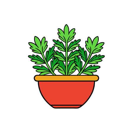 Cartoon herb plant illustration inside an orange pot imageのイラスト素材