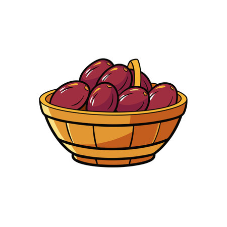 Cartoon basket filled with sweet fresh dates illustrationのイラスト素材